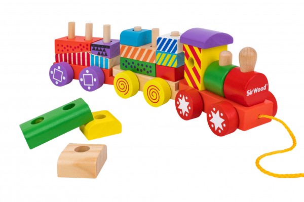 Trenulet lemn Globo cu cuburi colorate 16 piese