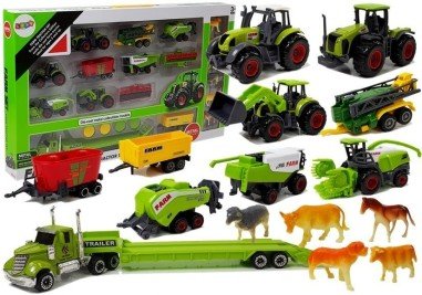 Set camion cu vehicule agricole, tractoare, remorci si animalute, 6869