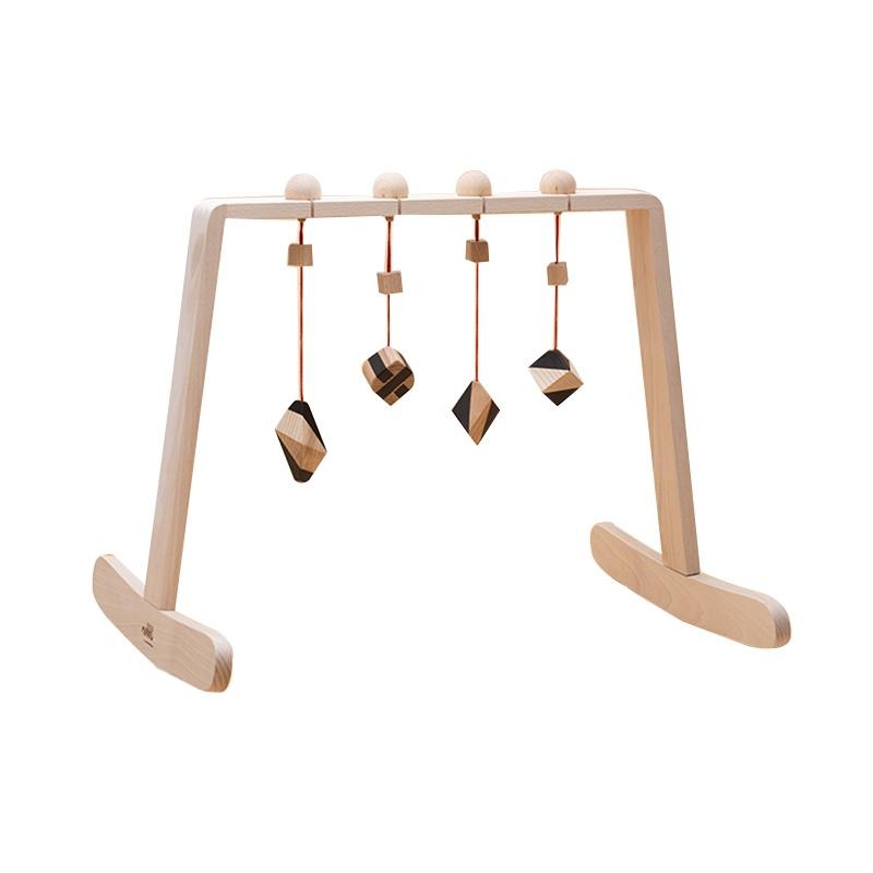Centru Activitati Lemn Montessori 3 Centru de activitati Montessori cu 4 forme geometrice de jucarie, negru- lemn natur, Mobbli