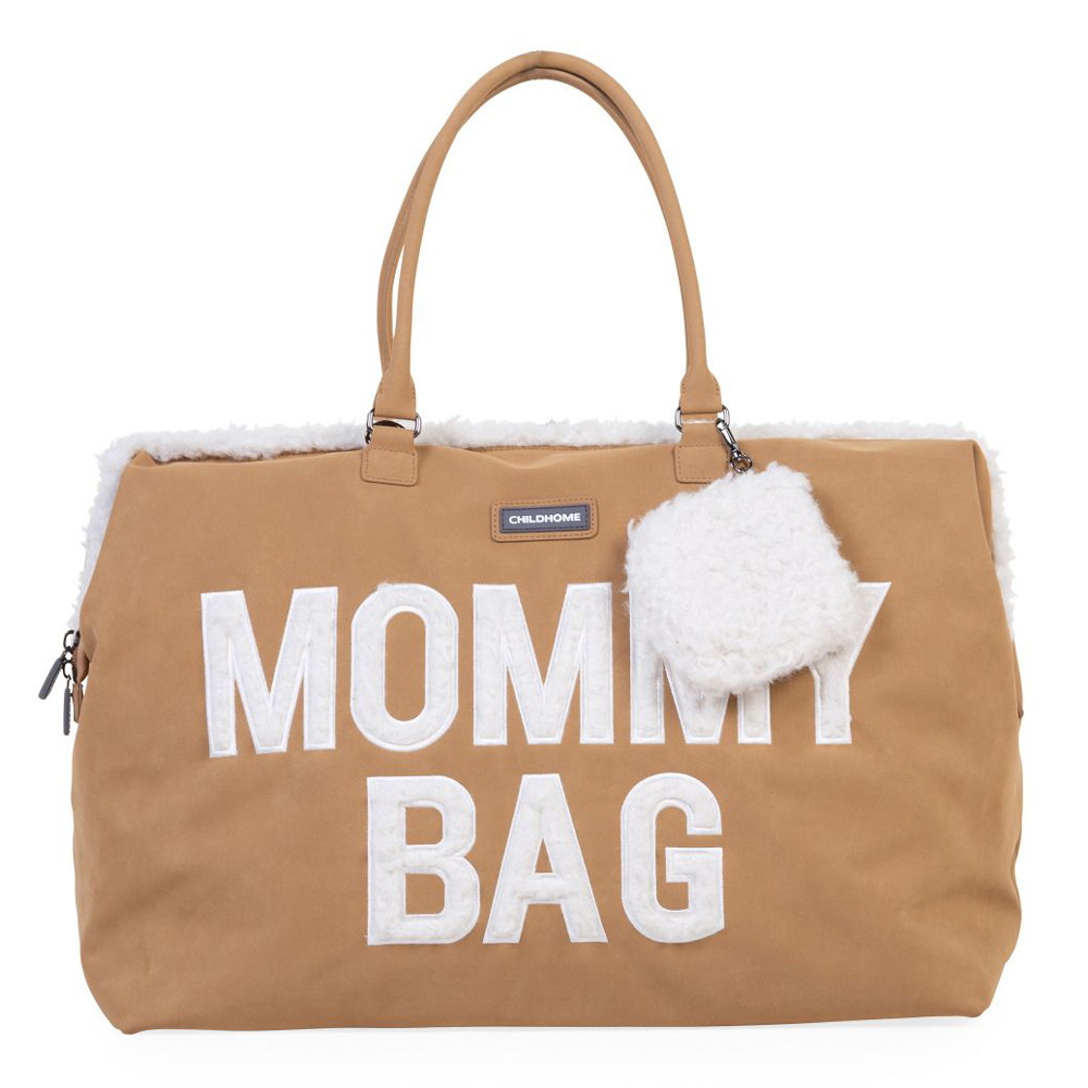 Geanta de infasat Childhome Mommy Bag, aspect piele intoarsa Bej aspect