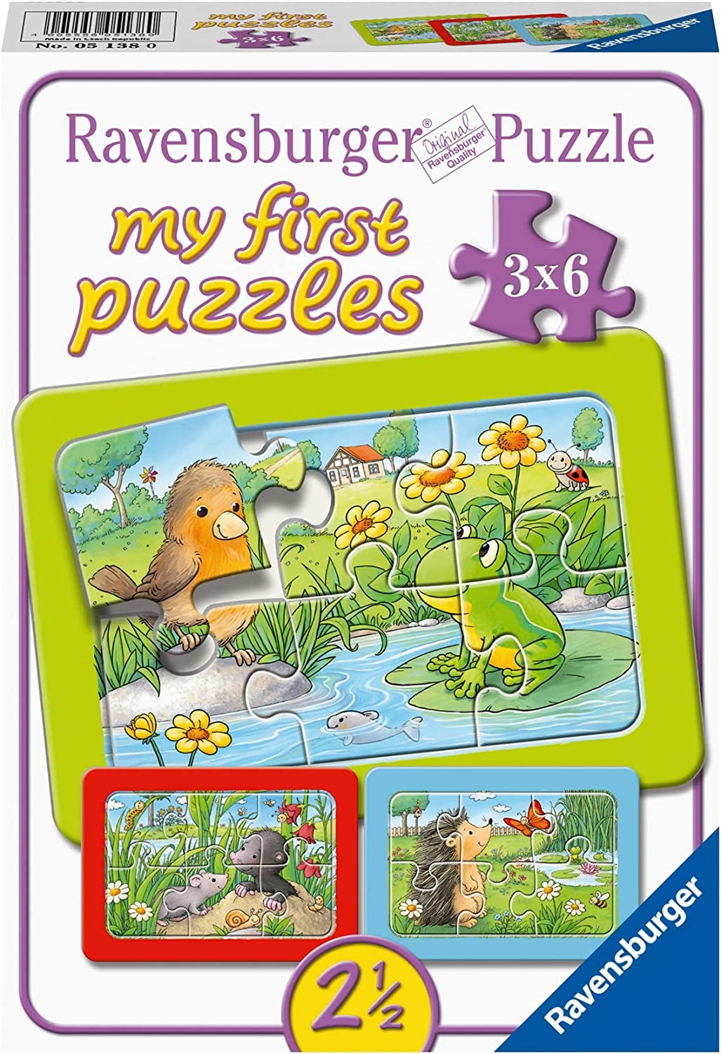 Puzzle animale in gradina, 3x6 piese
