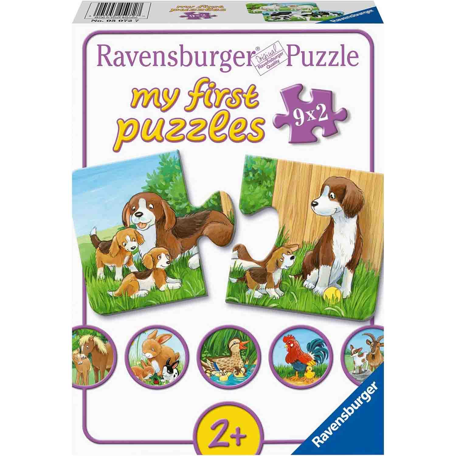 Puzzle familii de animale, 9x2 piese