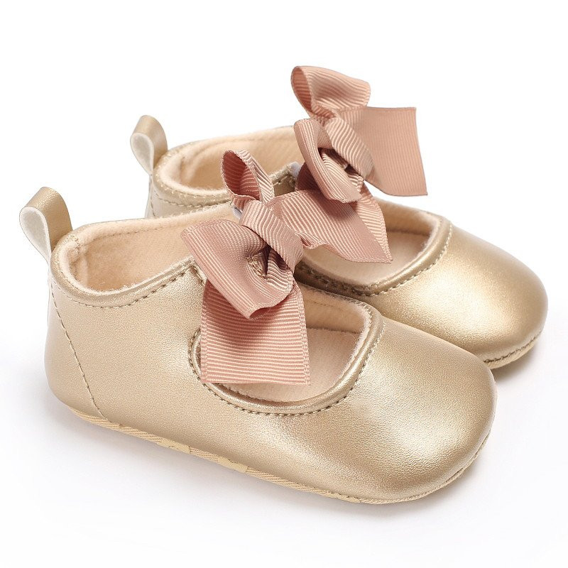 Pantofiori cu fundita (culoare: auriu, marime: 12-18 luni)