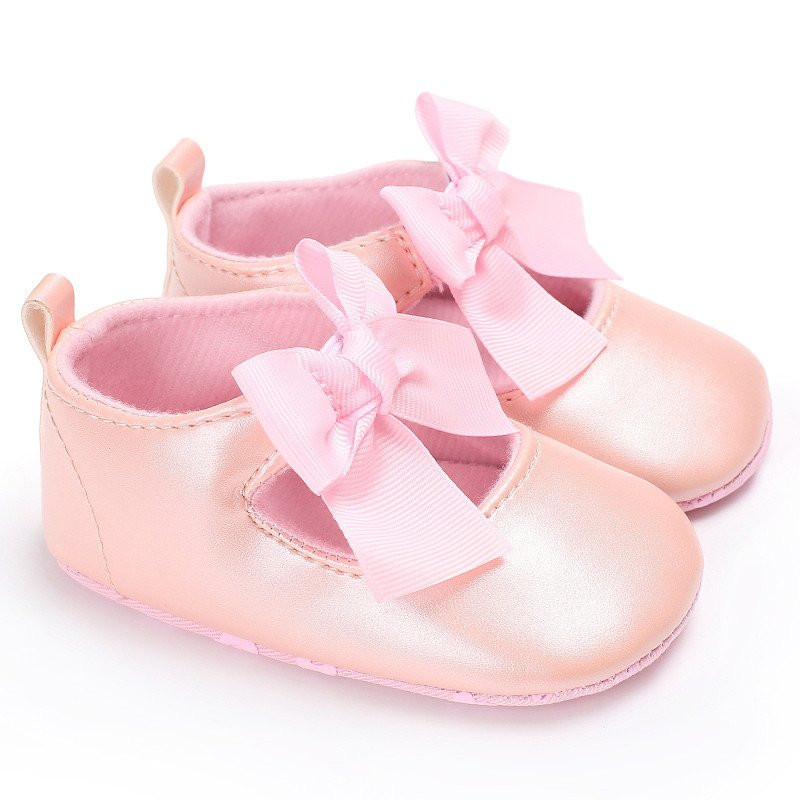 Pantofiori cu fundita (culoare: roz, marime: 12-18 luni)