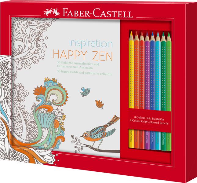 Set Cadou Happy Zen 8 Creioane Colorate Grip + Carte Colorat Faber-castell