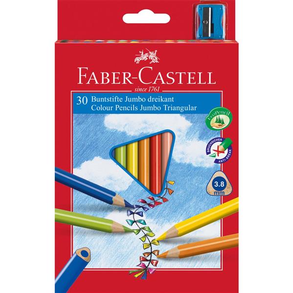 Creioane Colorate Jumbo + Ascutitoare Faber-castell 30 Culori / Cutie Carton