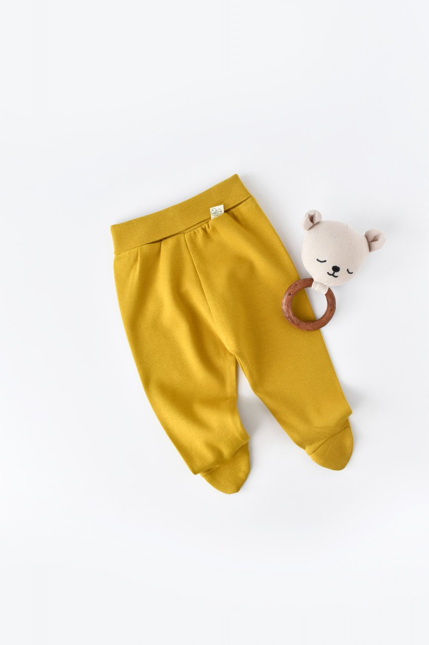 Pantaloni cu botosei - bumbac organic galben (marime: 6-9 luni)