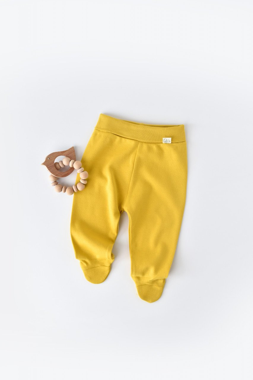 Pantaloni cu botosei - bumbac organic galben pal (marime: 0-3 luni)