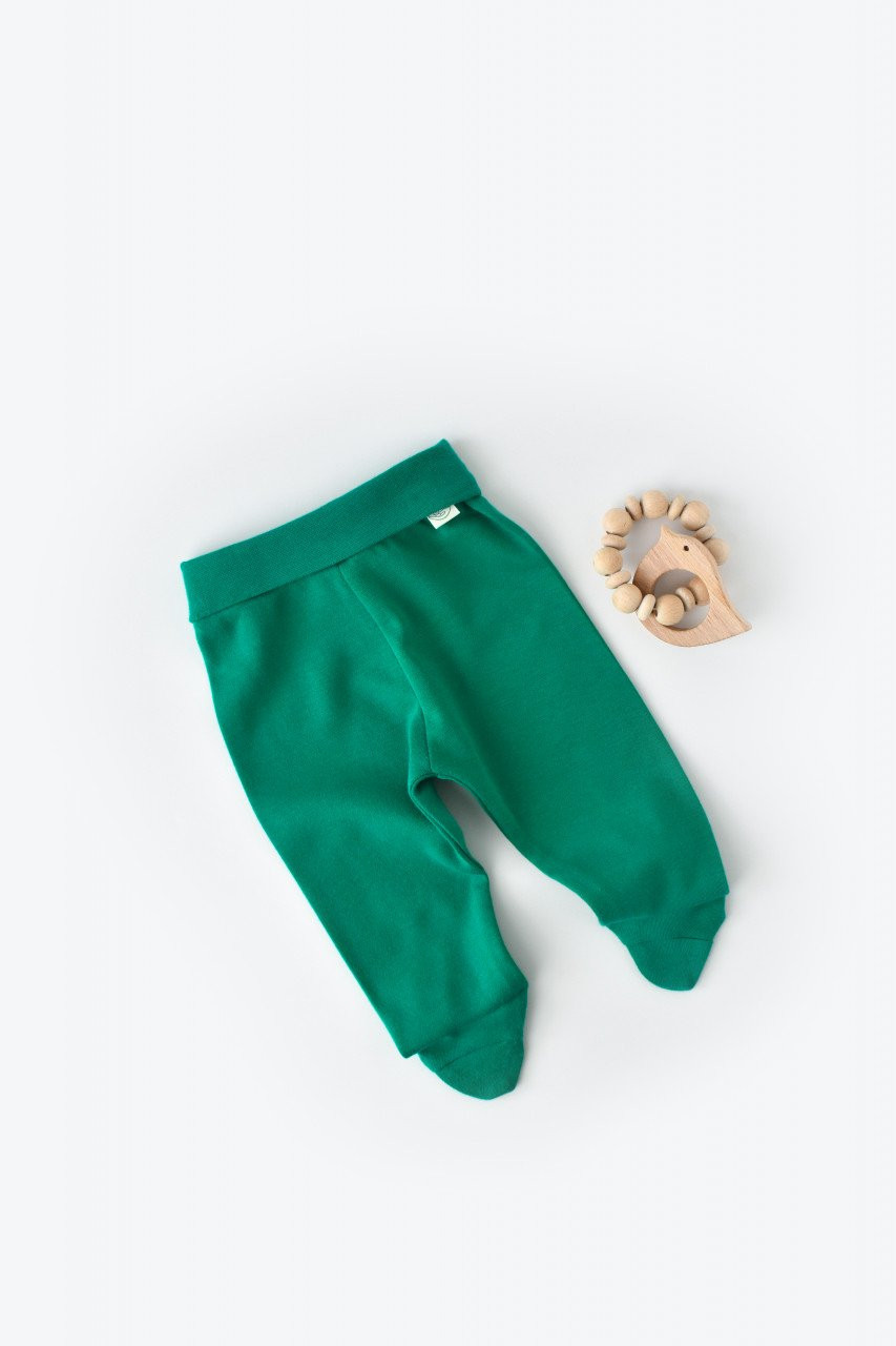 Pantaloni cu botosei - bumbac organic verde (marime: 0-3 luni)