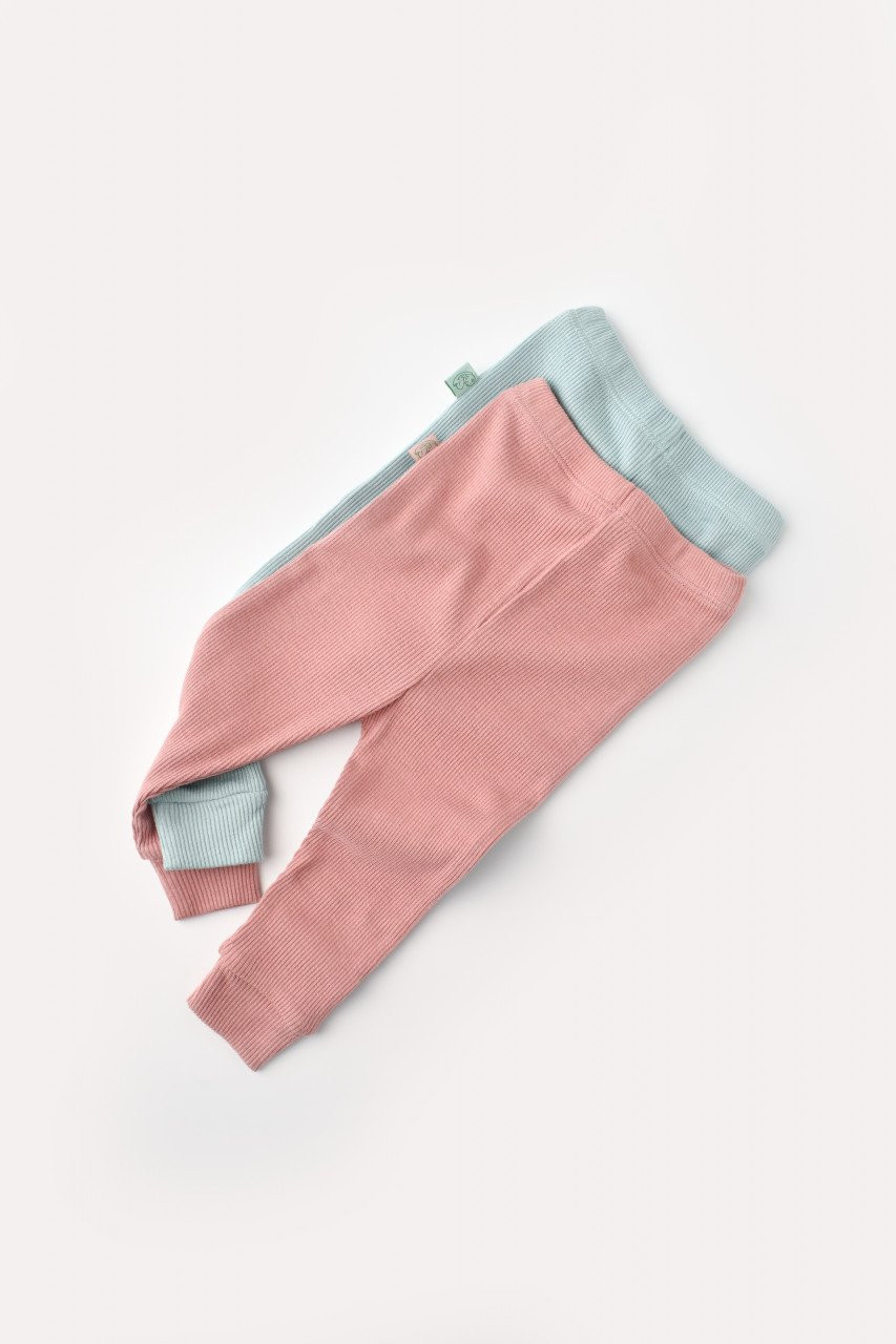 Set 2 pantaloni bebe unisex din bumbac organic si modal - mint/rose, baby cosy (marime: 3-6 luni)