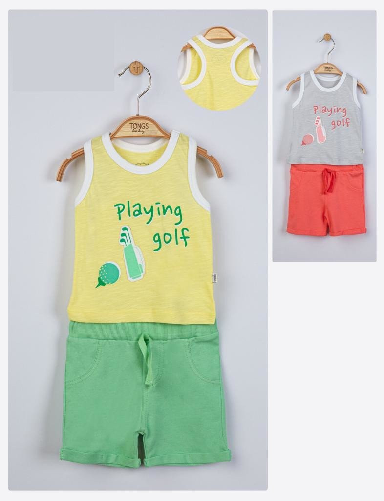 Compleu 2 piese playing golf pentru baietei, tongs baby (culoare: galben, marime: 12-18 luni)