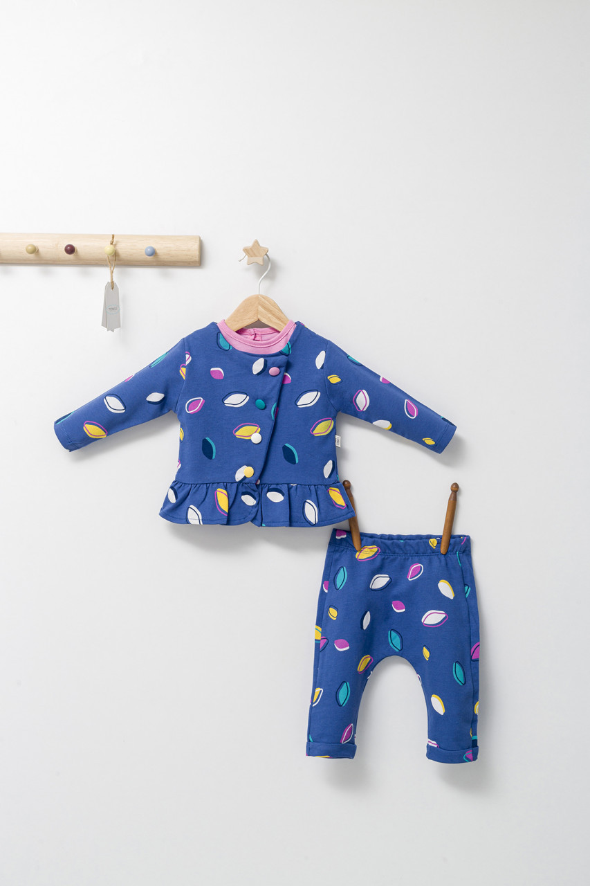 Set 2 piese cu bluzita cu volan si pantalonasi pentru fetite colorful autum, tongs baby (culoare: albastru, marime: 12-18 luni)