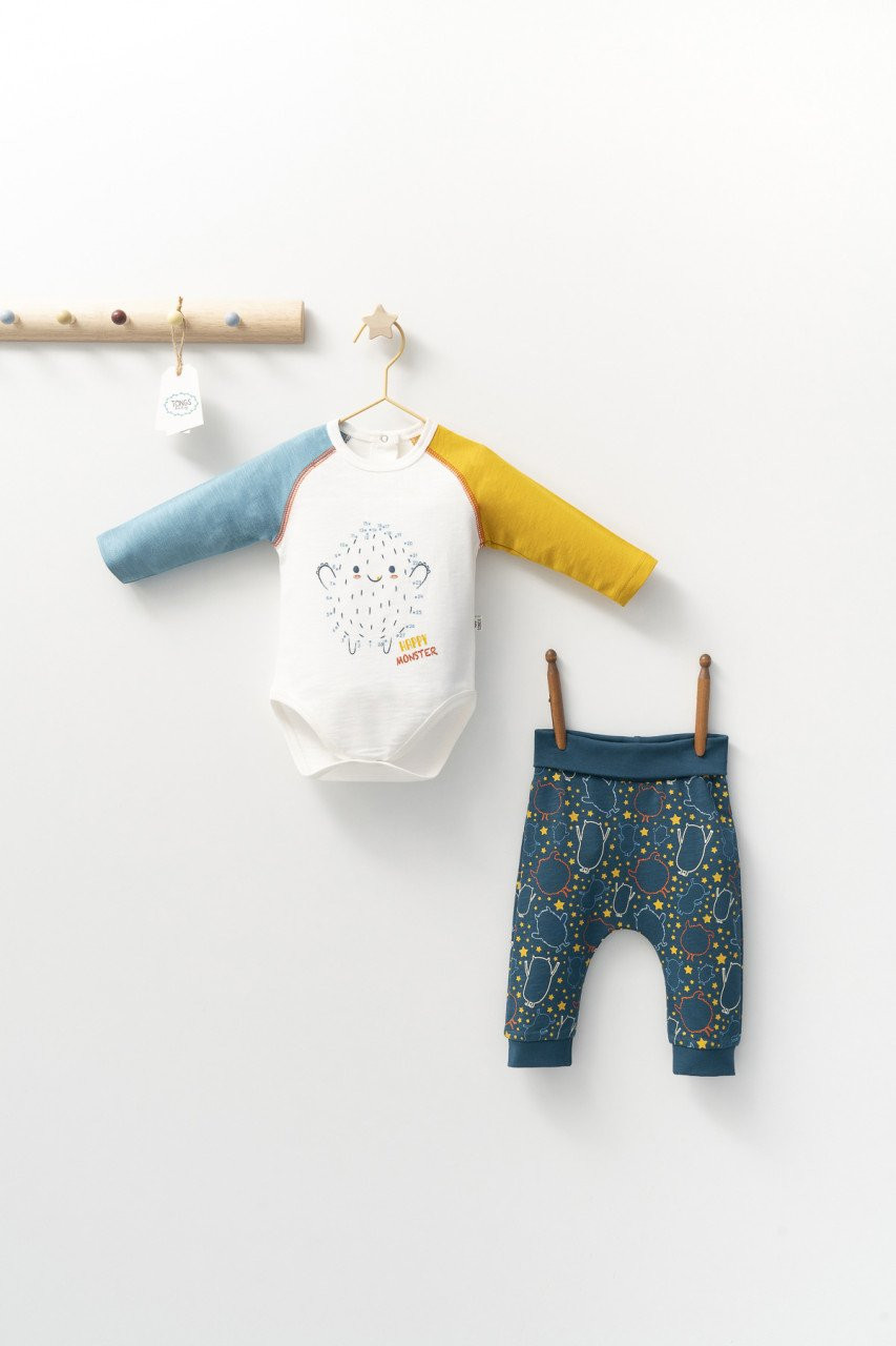 Set cu pantalonasi si body cu maneca lunga pentru bebelusi monster, tongs baby (marime: 12-18 luni, culoare: bleumarin)