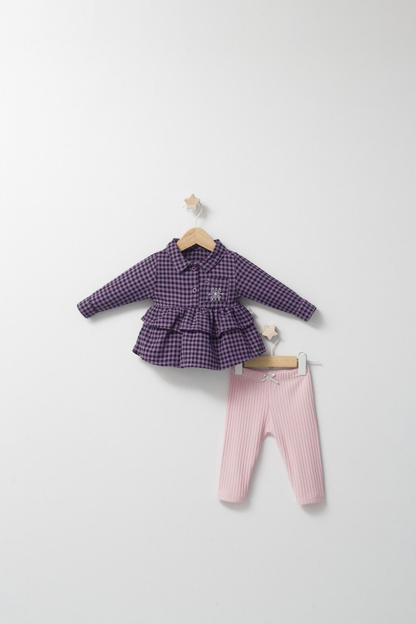 Set cu pantalonasi si camasuta in carouri pentru bebelusi ballon, tongs baby (culoare: mov, marime: 24-36 luni)
