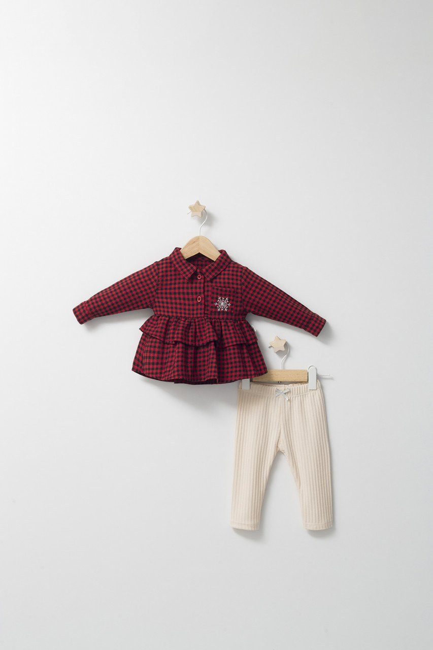Set cu pantalonasi si camasuta in carouri pentru bebelusi ballon, tongs baby (culoare: rosu, marime: 24-36 luni)