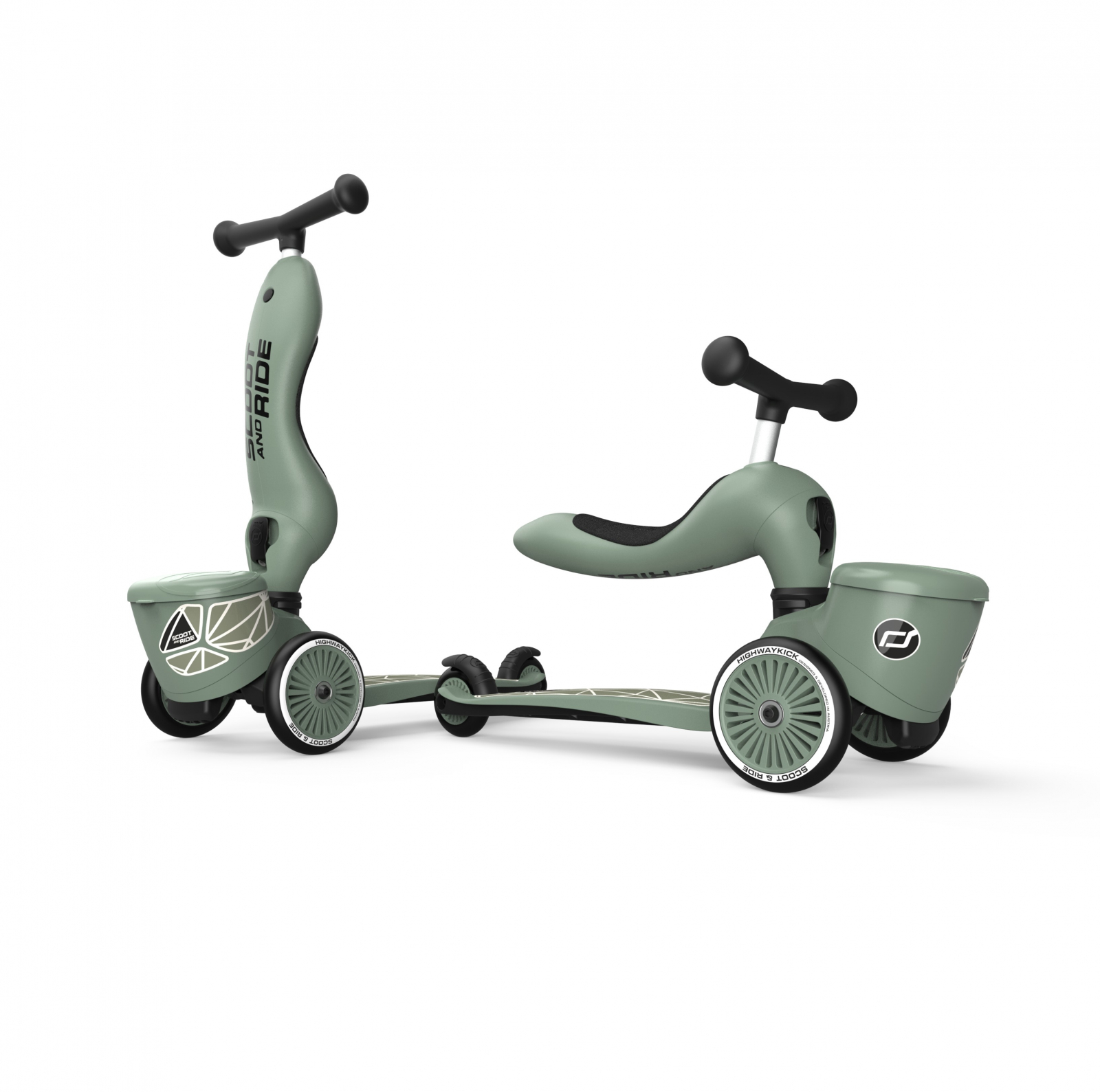 Trotineta copii cu sezut, suport jucarie, transformabila 2in1, highwaykick 1 lifestyle greenlines, 1-5 ani, pana la 50 kg, scoot ride