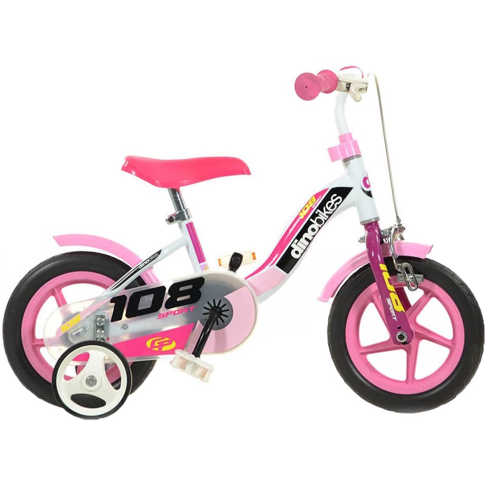 Bicicleta copii Dino Bikes 10` 108 Sport alb si roz cu frana bekid.ro imagine noua