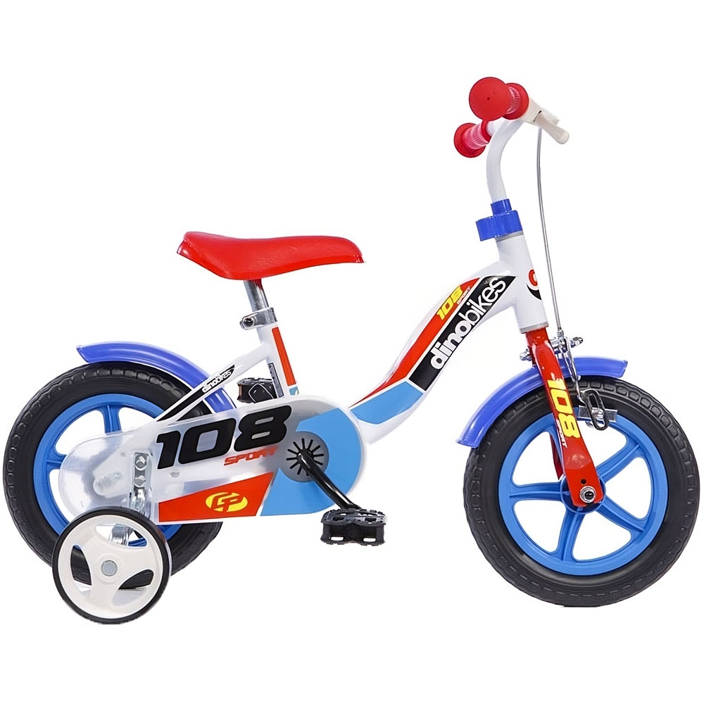 Bicicleta copii Dino Bikes 10` 108 Sport alb si albastru cu frana