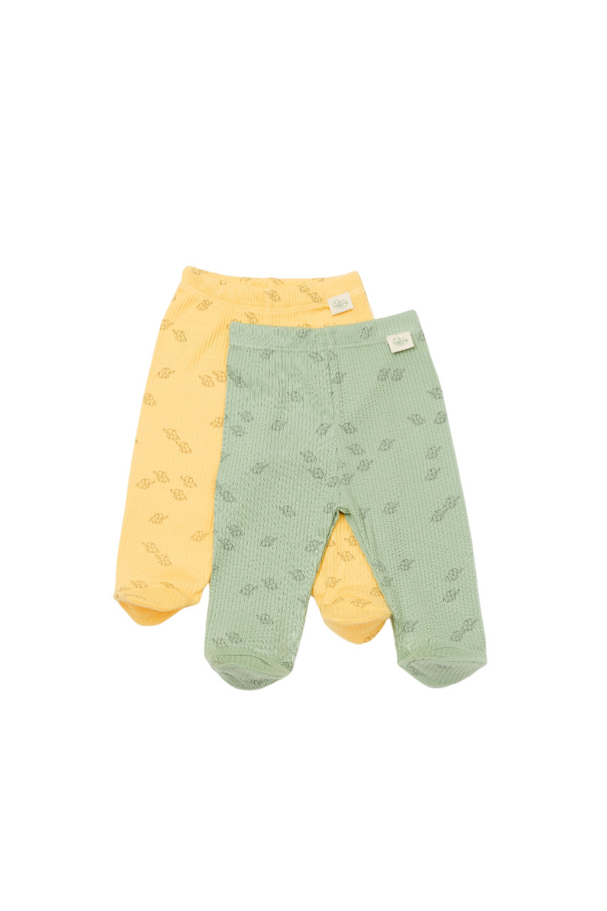 Set 2 pantalonasi cu botosei printed, babycosy, 50% modal+50% bumbac, lamaie/verde (marime: 0-3 luni)