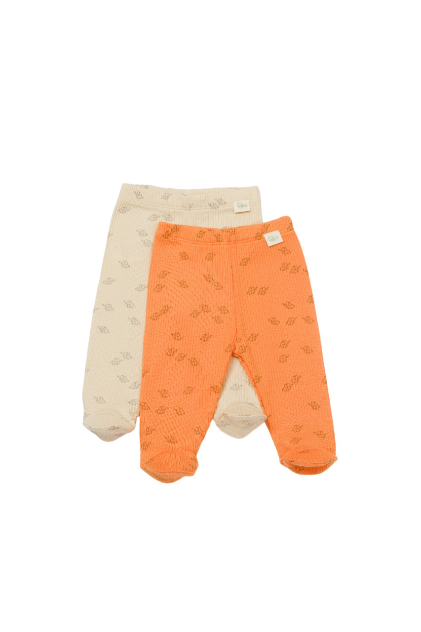 Set 2 pantalonasi cu botosei printed, babycosy, 50% modal+50% bumbac, stone/apricot (marime: 6-9 luni)