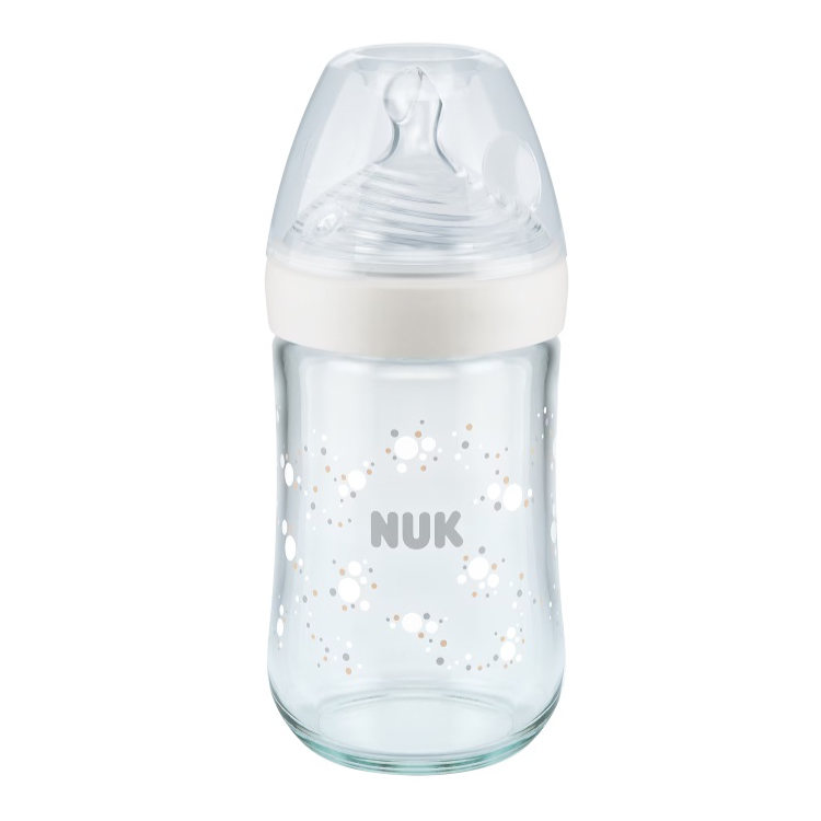 Biberon Nuk Nature Sense Sticla 240 ml Control Temperatura Tetina Silicon M 6-18 luni Alb