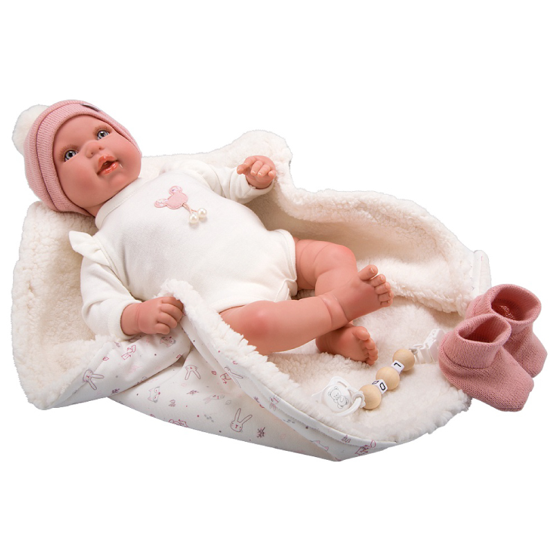 Papusa Reborn bebelus realist care respira, Arias Ona 45 cm White/Pink