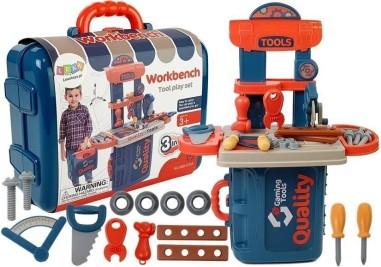 Set banc de lucru pentru copii, atelier cu unelte portabil in valiza, leantoys, 6875