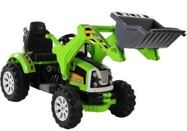 Tractor electric cu cupa pentru copii, verde, 2 motoare, greutate maxima 30 kg