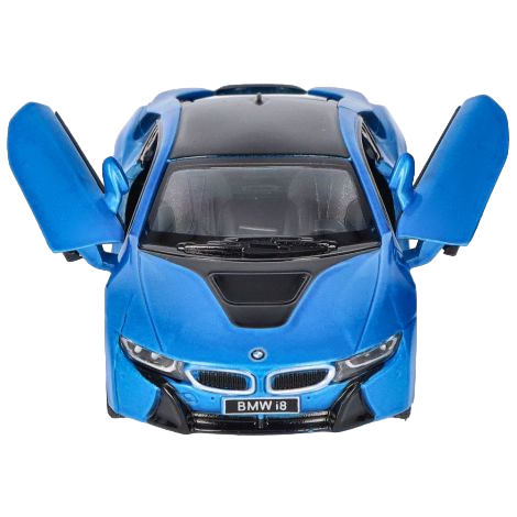 Masinuta die cast BMW i8, scara 1 la 36, 12.5 cm, albastra