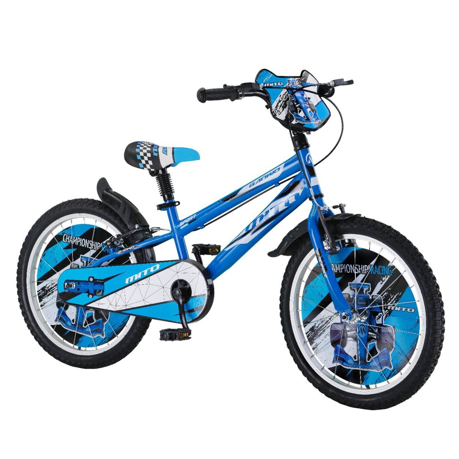 Bicicleta copii mito badkid, roti 20 , albastru-alb, 7-10 ani