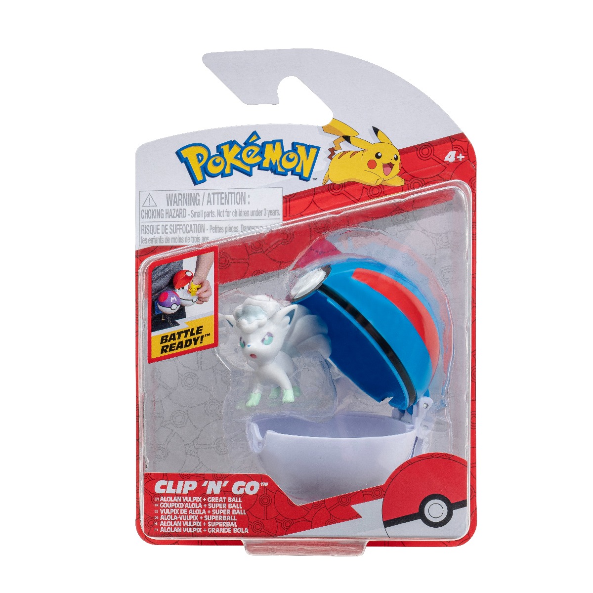 Pokemon - figurine clip n go, alolan vulpix & great ball