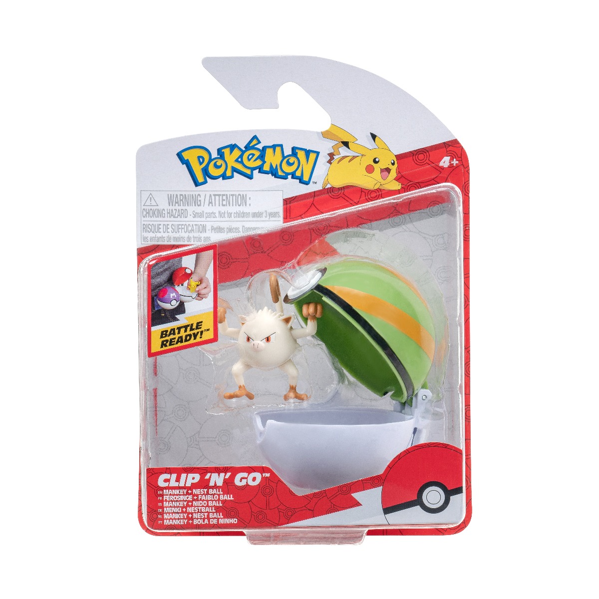 Pokemon - figurine clip n go, mankey & nest ball