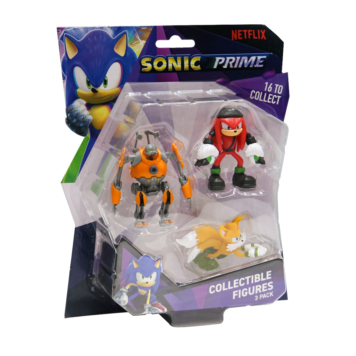 Sonic prime - set 3 figurine, blister, eggforcer & knuckles ny & tails