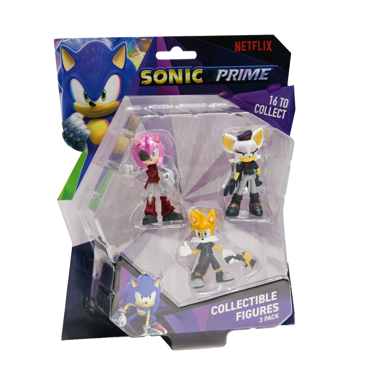 Sonic prime - set 3 figurine, blister, rebel rouge & rusty rose & tails nine