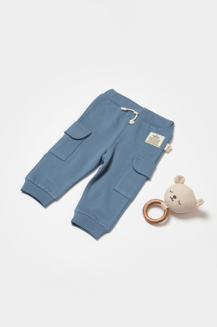 Pantaloni cu buzunare laterale, two thread, 100%bumbac organic - indigo, babycosy (marime: 3-6 luni)