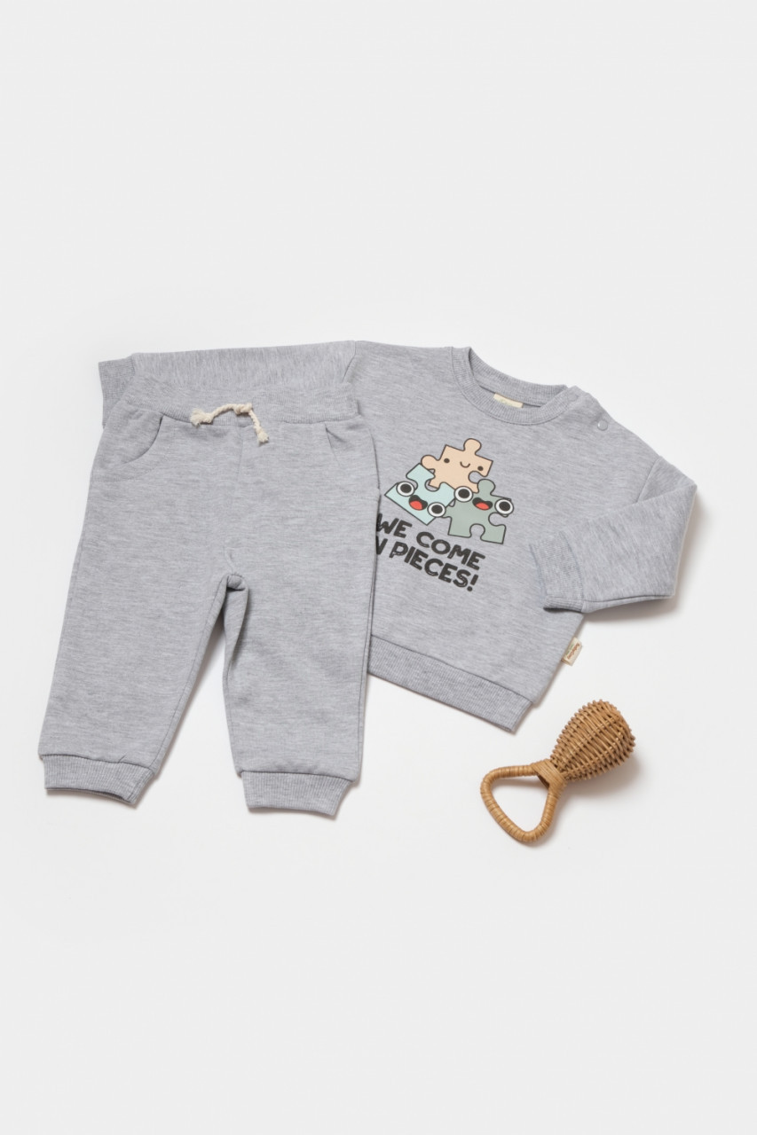 Set hanorac si pantaloni, two thread, 100%bumbac organic - gri, babycosy (marime: 18-24 luni)