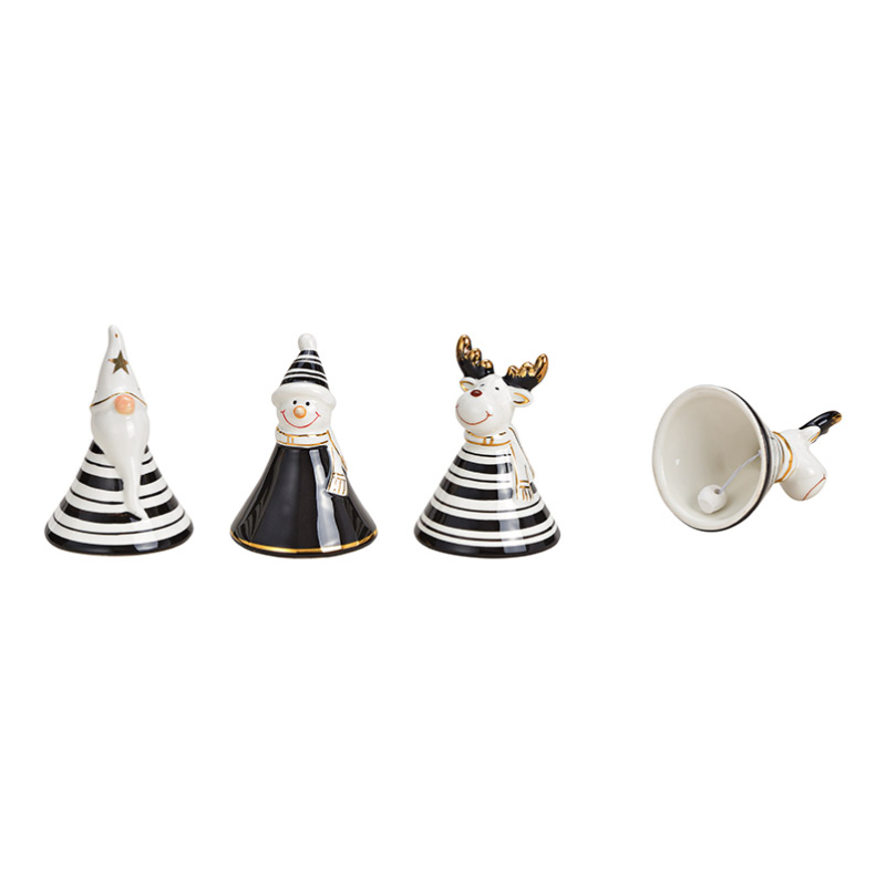 Set 3 clopotei alb negru cu model festiv