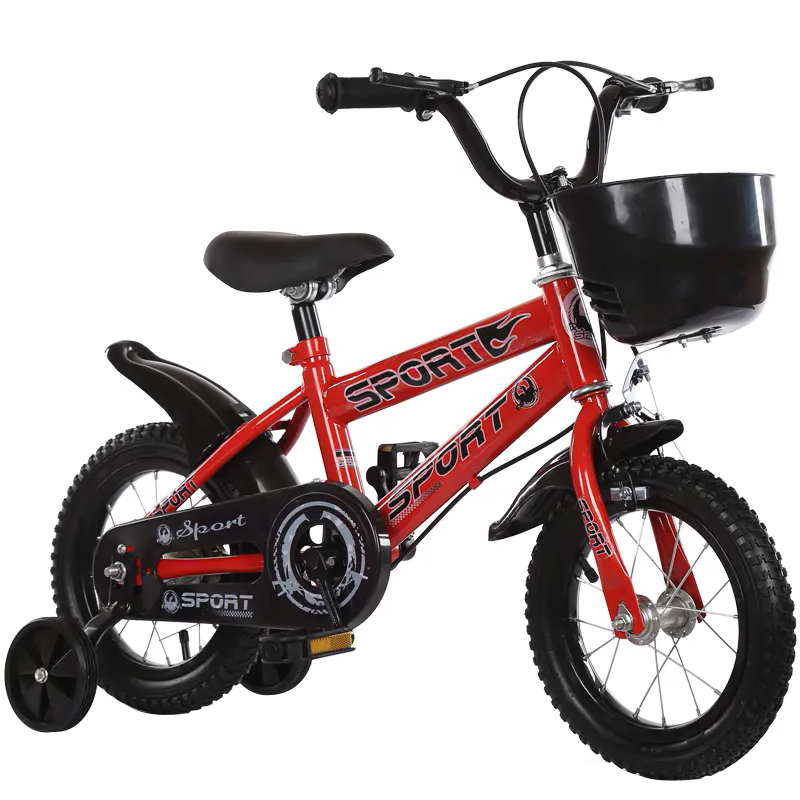 Bicicleta pentru copii cu roti ajutatoare si frane, 14 inch, Rosie