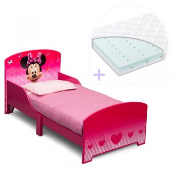 Set Pat Cu Cadru Din Lemn Disney Minnie Mouse Si Saltea Pentru Patut Dreamily - 140 X 70 X 10 Cm