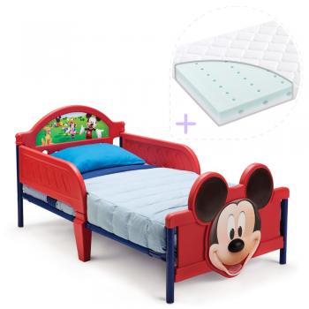 Set Pat Cu Cadru Metalic Disney Mickey Mouse 3d Si Saltea Pentru Patut Dreamily - 140 X 70 X 10 Cm