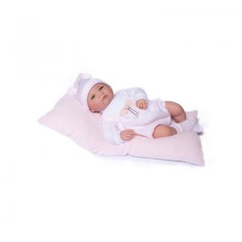 Papusa bebe realist Reborn Elsa, cu salteluta roz blanita, 46 cm, Guca