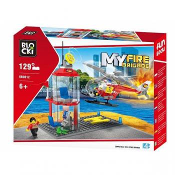 Set complet cuburi constructie MyFireBrigade Platforma pompieri, 129 piese, Blocki
