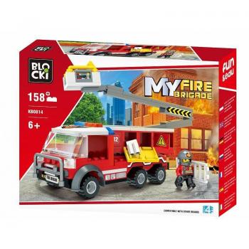 Set cuburi constructie MyFireBrigade Masina autoutilitara de pompieri cu lift, 158 piese, Blocki
