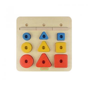 Puzzle sortator de forme geometrice dupa forma, dimensiune si culoare, din lemn, +2 ani, Masterkidz