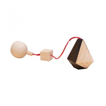 Jucarie din lemn corp geometric poliedru diamant, natur-negru, pentru carusel / centru de activitati, Mobbli
