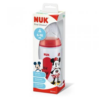 Biberon Nuk First Choice 300 ml Tetina Silicon Mickey Rosu 6-18 luni