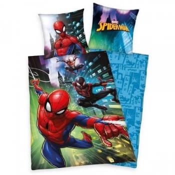 Lenjerie de pat Spiderman, pentru copii, din bumbac, reversibila, 2 piese, o husa pilota 140/200 cm, o husa perna 70/90 cm