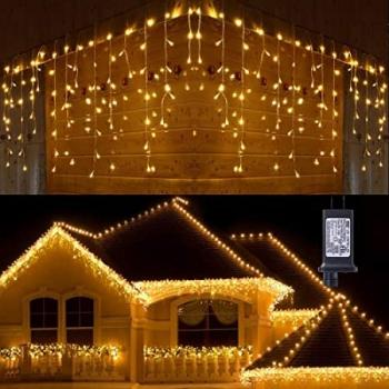Instalatie luminoasa craciun 500 leduri cu telecomanda, 23 m, 8 functii, exterior/interior, tip perdea de turturi alb cald