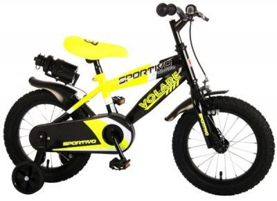 Bicicleta copii Volare Sportivo Galben Neon 14 inch cu frana de mana si sticla apa