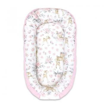 MimiNu - Cosulet bebelus pentru dormit, Baby Nest 105x66 cm, Velvet Sweet Deer Pink